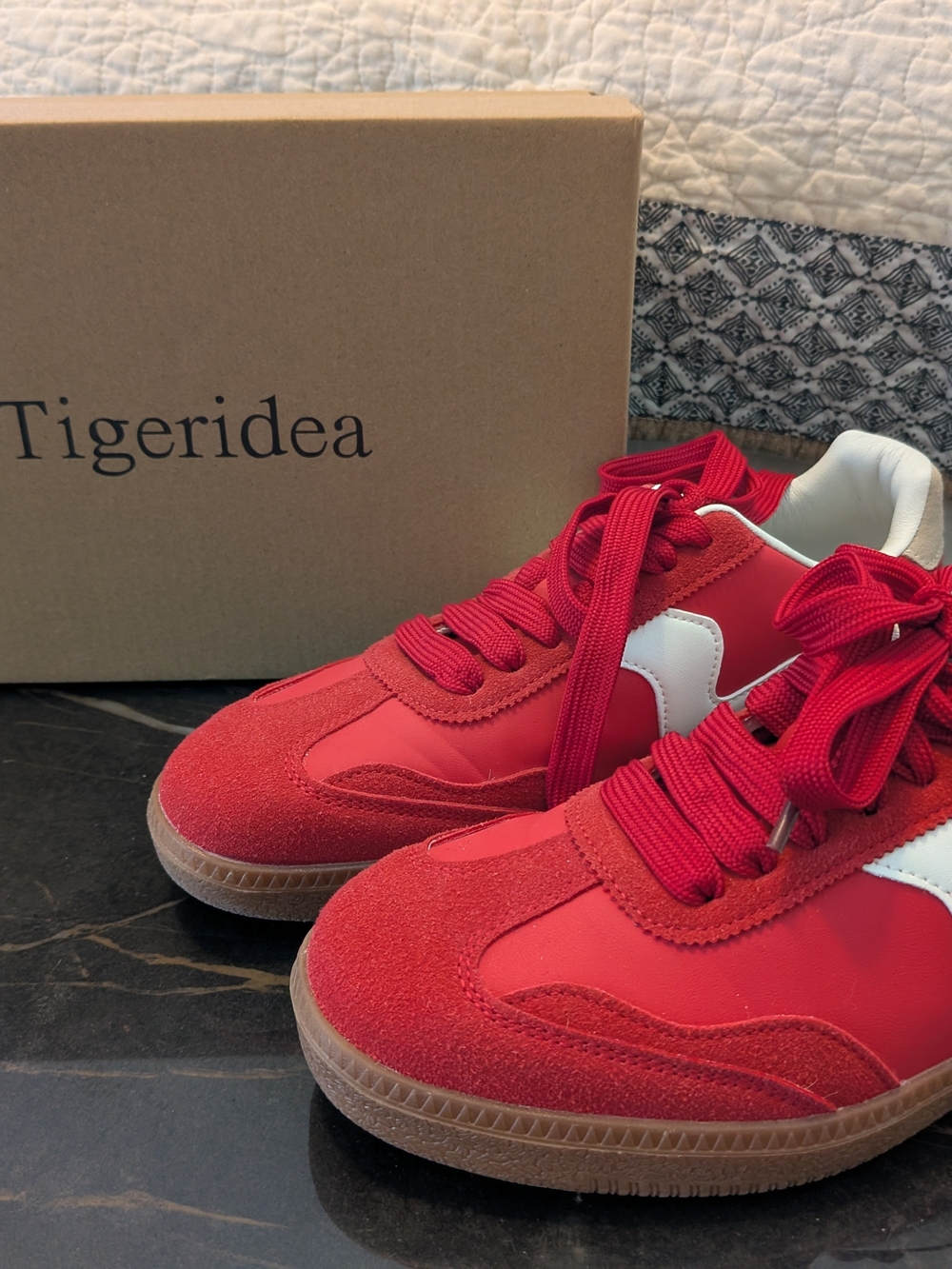 Women's Red Retro Sneakers with White Accent